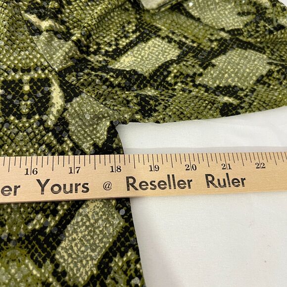 Susan Graver Green Snake Print Sequin Tunic Top Small Glam Animal Cold Shoulder - Picture 7 of 8